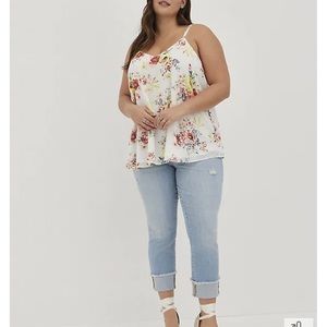 Torrid white tank with flowers size 1